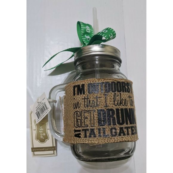 Mud Pie Game Game Day Mason Jar Burlap Sleeve - Picture 1 of 3